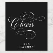 Cheers Elegant Black  Script Moody Wedding Wijn Etiket (Enkel label)