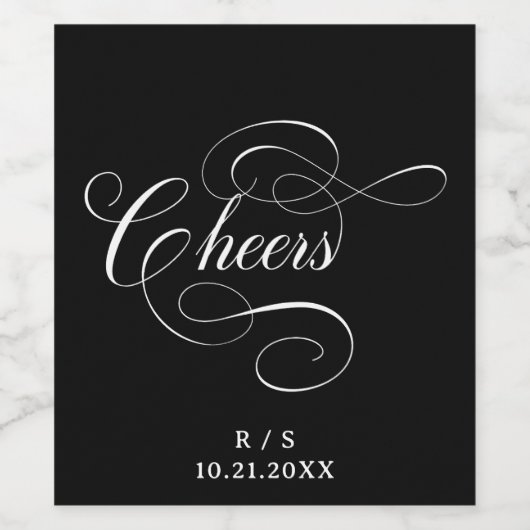 Cheers Elegant Black Script Moody Wedding Wijn Etiket (Enkel label)