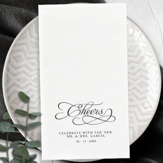 Cheers Elegant Bride & Groom Calligraphy Black Servet
