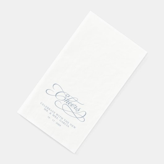 Cheers Elegant Bride & Groom Calligraphy Blue Servet (Hoek)