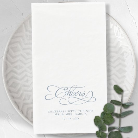 Cheers Elegant Bride & Groom Calligraphy Blue Servet