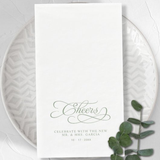 Cheers Elegant Bride & Groom Calligraphy Green Servet