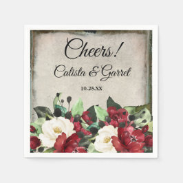 Cheers! | Elegant Dark Red Floral Gothic Wedding Servet