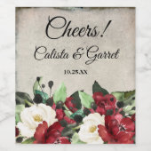 Cheers! | Elegant Dark Red Floral Gothic Wedding Wijn Etiket (Enkel label)