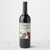 Cheers! | Elegant Dark Red Floral Gothic Wedding Wijn Etiket (Voorkant)