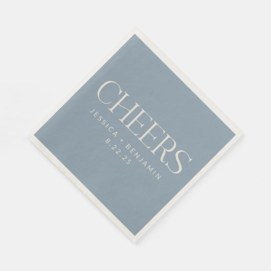 Cheers Elegant Dusty Blue Typography Wedding Servet (Hoek)
