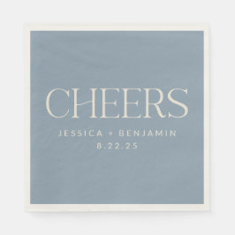 Cheers Elegant Dusty Blue Typography Wedding Servet