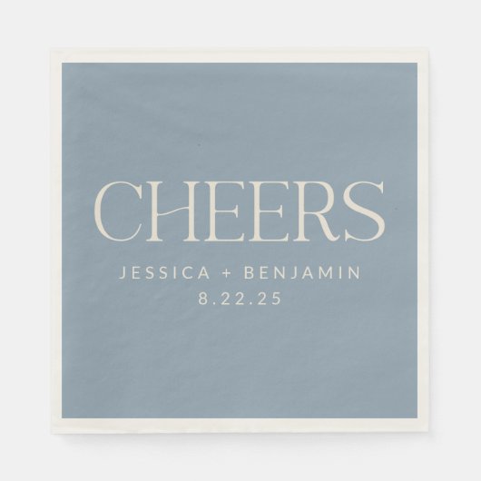 Cheers Elegant Dusty Blue Typography Wedding Servet (Voorkant)