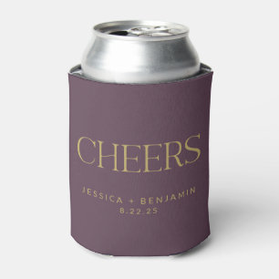 Cheers Elegant Eggplant Gold Typography Wedding Blikjeskoeler