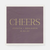 Cheers Elegant Eggplant Gold Typography Wedding Servet (Voorkant)