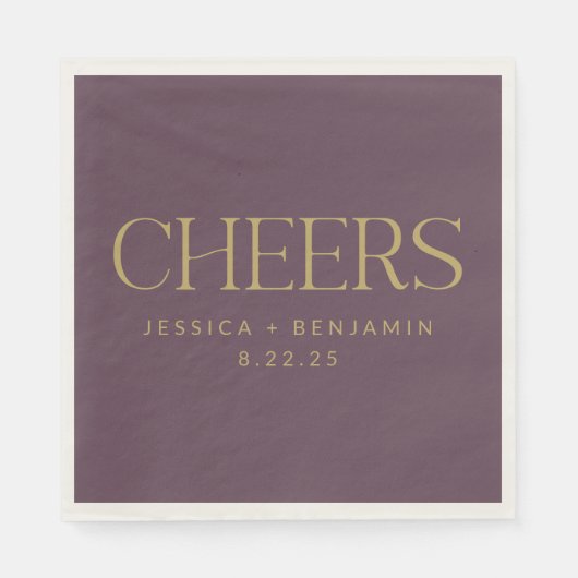 Cheers Elegant Eggplant Gold Typography Wedding Servet (Voorkant)