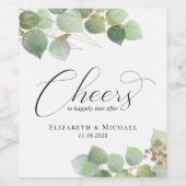 Cheers Elegant Eucalyptus Waterverf Wedding Wijn Etiket (Enkel label)