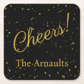 Cheers! Elegant gepersonaliseerd zwart Kartonnen Onderzetters (Voorkant)