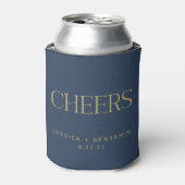Cheers Elegant Navy Blue Gold Typography Wedding Blikjeskoeler (Blikje Voorkant)