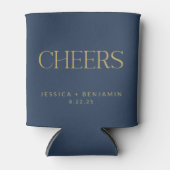 Cheers Elegant Navy Blue Gold Typography Wedding Blikjeskoeler (Voorkant)