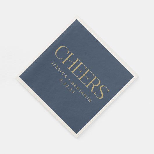 Cheers Elegant Navy Blue Gold Typography Wedding Servet (Hoek)