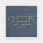 Cheers Elegant Navy Blue Gold Typography Wedding Servet (Voorkant)