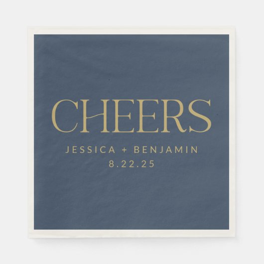 Cheers Elegant Navy Blue Gold Typography Wedding Servet (Voorkant)
