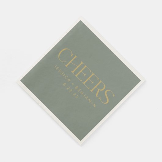 Cheers Elegant Sage met Gold Typography Wedding Servet (Hoek)