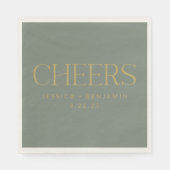 Cheers Elegant Sage met Gold Typography Wedding Servet (Voorkant)