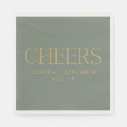 Cheers Elegant Sage met Gold Typography Wedding Servet (Voorkant)