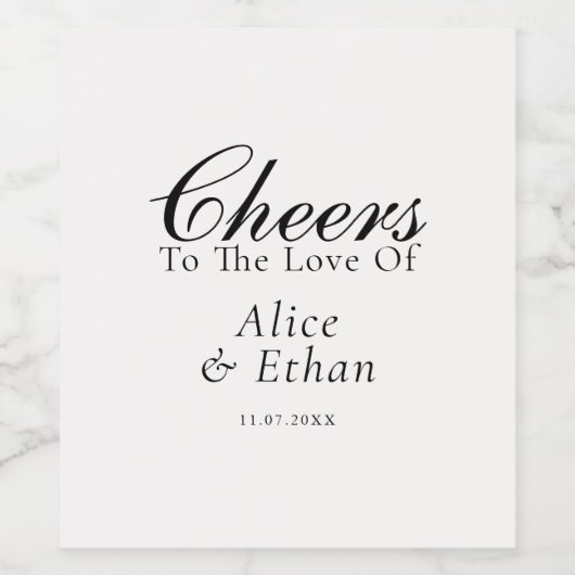 Cheers Elegant Script Wedding White Wine Label Wijn Etiket (Enkel label)