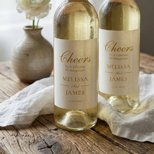 Cheers Elegant Script Wedding White Wine Label Wijn Etiket