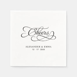 Cheers Elegant Wedding Black & White Calligraphy Servet