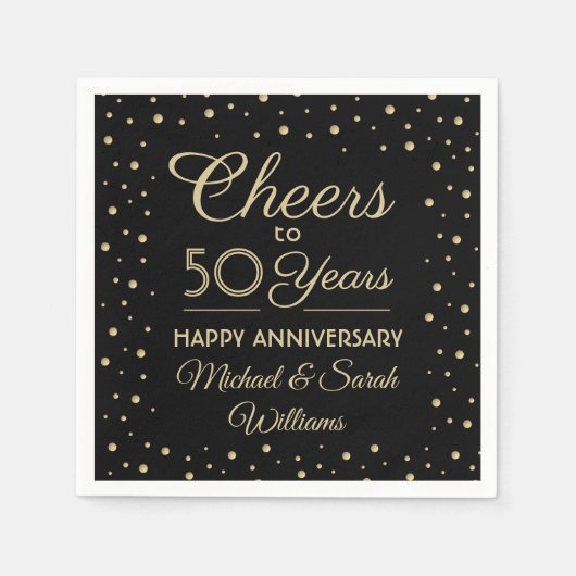Cheers Elk jaar Jubileum Black Golden 50th Servet (Voorkant)
