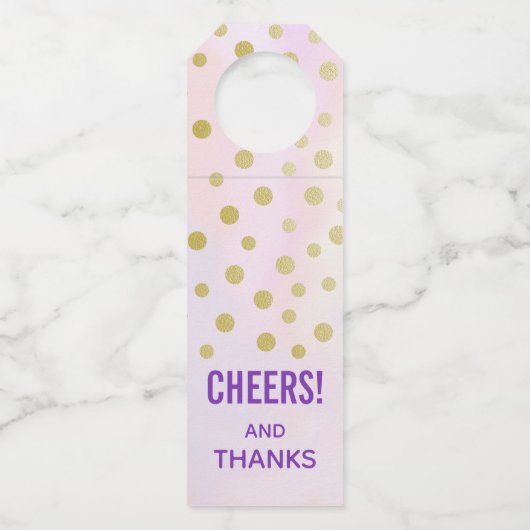 Cheers en Bedankt met Faux Gold Confetti Flessenhanger (Voorkant)