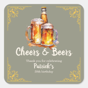 Cheers en Bier Glazen Fles 50ste Verjaardag Vierkante Sticker