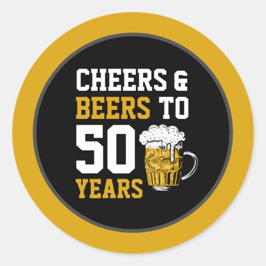 Cheers en bier tot 50 jaar 50 jaar ronde sticker (Voorkant)