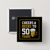 Cheers en bier tot 50 jaar 50 jaar vierkante button 5,1 cm (Voorkant /achterkant)