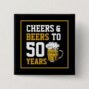 Cheers en bier tot 50 jaar 50 jaar vierkante button 5,1 cm