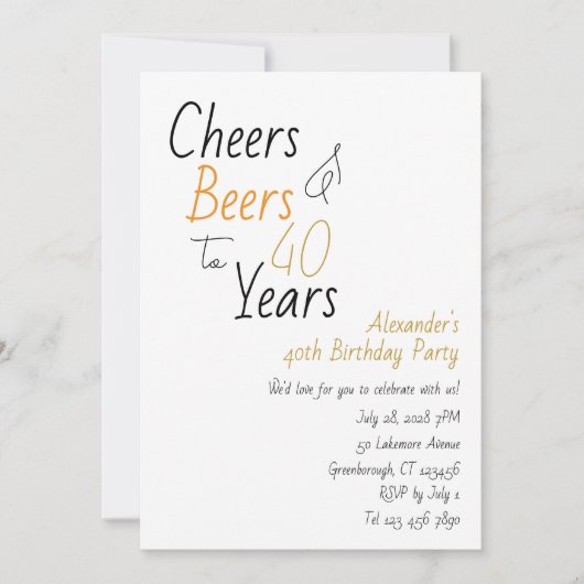 Cheers en bieren Minimal 40th Birthday Party Kaart (Voorkant)