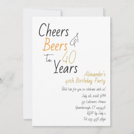 Cheers en bieren Minimal 40th Birthday Party Kaart