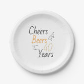 Cheers en bieren Minimal 40th Birthday Party Papieren Bordje (Voorkant)