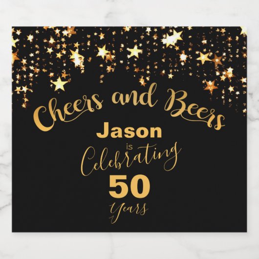 Cheers en bieren voor 50 jaar zwart en goud bier etiket (Enkel label)