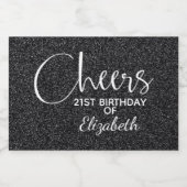 Cheers Faux Black GLITTER Birthday Mini Sparkling Wijnetiket (Enkel label)