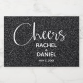 Cheers Faux BLACK GLITTER Wedding Mini Sparkling Wijnetiket (Enkel label)