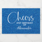 Cheers Faux Blue GLITTER Birthday Mini Sparkling Wijnetiket (Enkel label)