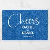 Cheers Faux BLUE GLITTER Wedding Mini Sparkling Wijnetiket (Enkel label)