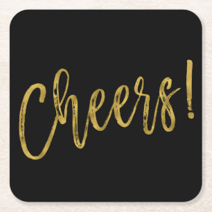 Cheers Faux Gold Foil en Black Drink Coasters Kartonnen Onderzetters