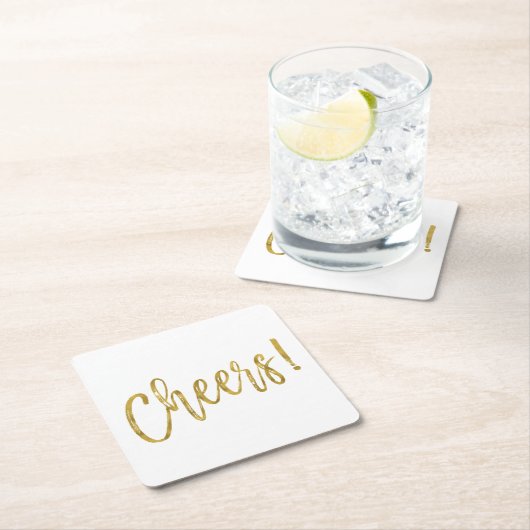 Cheers Faux Gold Folie en White Drink Coasters Kartonnen Onderzetters (Insitu)