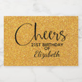 Cheers Faux Gold GLITTER Birthday Mini Sparkling Wijnetiket (Enkel label)