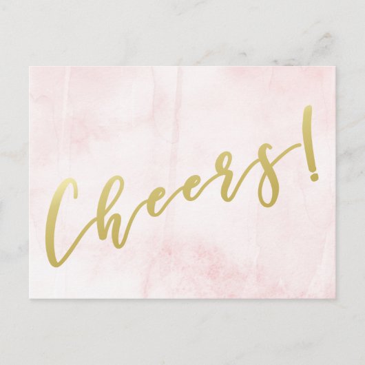 Cheers! Faux Gold Script Blush Waterverf Briefkaar Briefkaart (Voorkant)