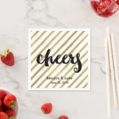 Cheers | Faux Gold Stripe Wedding Verloving Servetten (Insitu)