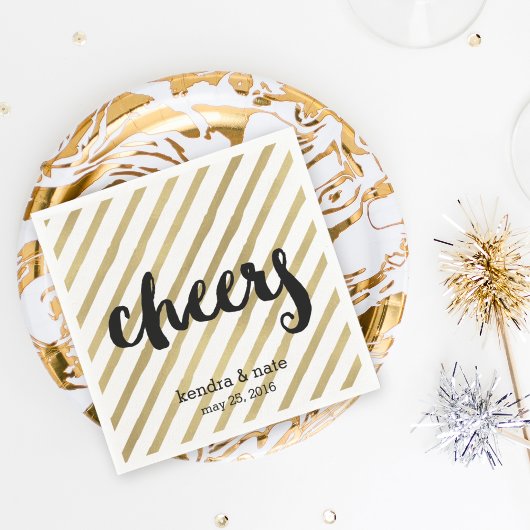 Cheers | Faux Gold Stripe Wedding Verloving Servetten