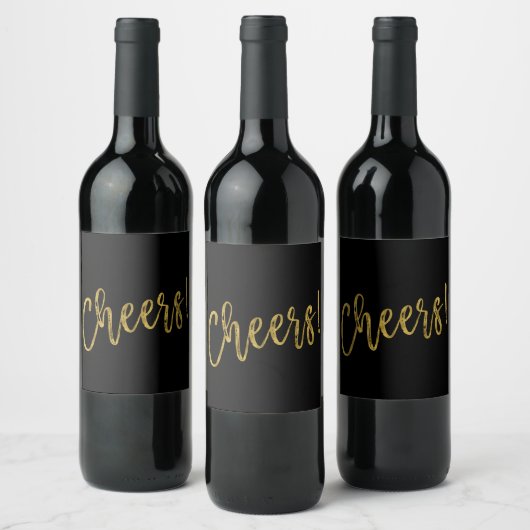 Cheers! Faux Gouden Folie en Zwart Wijnlabel Wijn Etiket (Flessen)