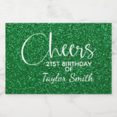 Cheers Faux Green GLITTER Birthday Mini Sparkling Wijnetiket (Enkel label)